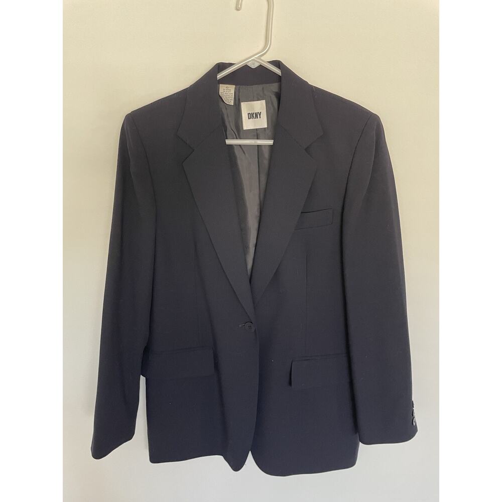 DKNY Women's Navy Blue Single Button Blazer Suit Jacket Notch Lapel Size 10